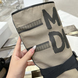 D-Major Women's Rider Boots in Black Calfskin with Warm Taupe Technical Fabric| KCI611SCN_S46X