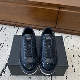 Women's Spring/Summer New Arrival: Black Alligator-Grain Calfskin and Patent Leather Paneled “Dexun” Sneakers |G47074 B23749 U8327