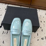 Women's Light Blue Patent Calfskin Moccasin Loafers |G45409 B15232 NT973