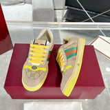 Men's Screener Series GG Canvas and Leather Mix Sneakers - Milkshake/Yellow| 546551 9Y920 9666