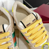 Women's Screener Series GG Canvas and Leather Mix Sneakers - Milkshake/Yellow| 570443 9Y920 9666