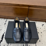 Women's Black Calfskin Double C Loafers with Stitching |G39396X5673094305