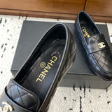 Women's Black Diamond-Quilted Lambskin Loafers |G36646 X01000 94305