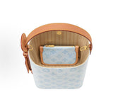 All In BB Bucket Bag in Messenger Blue, crafted from coated canvas with natural cowhide trim |M27529