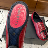 Women's Classic Red Double C Diamond Quilted Lace-Up Ballet Flats |G47182 B24263 U9719