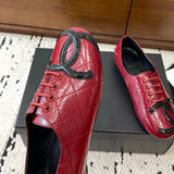 Women's Classic Red Double C Diamond Quilted Lace-Up Ballet Flats |G47182 B24263 U9719