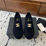 Women's Black Suede Calfskin Pearl Moccasin Loafers G45474