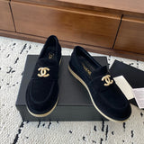 Women's Black Suede Calfskin Pearl Moccasin Loafers G45474