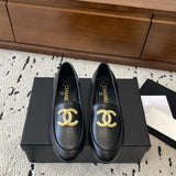 Women's Retro Gold CC Logo Black Lambskin Loafers |G36646 X01000 94305