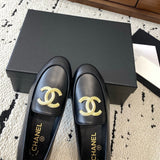 Women's Retro Gold CC Logo Black Lambskin Loafers |G36646 X01000 94305