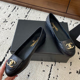 Women's Black Quilted Lambskin CC Logo Ballet Flats |G45047 X01000 94305