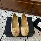 Women's Beige Lambskin Diamond-Quilted Flap Buckle CC Loafers |G36646 X01000 U5432
