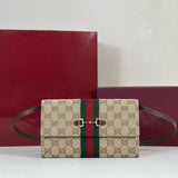 Beige Canvas Horsebit Web Crossbody Wallet (Chain Bag)| 867120 FAF88 9645