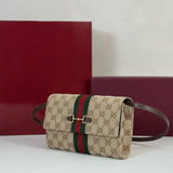 Beige Canvas Horsebit Web Crossbody Wallet (Chain Bag)| 867120 FAF88 9645