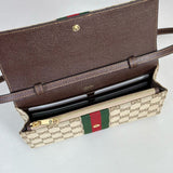 Beige Canvas Horsebit Web Crossbody Wallet (Chain Bag)| 867120 FAF88 9645