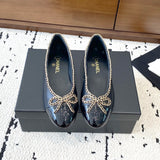 Women's Black Lambskin and Patent Calfskin Ballet Flats| G46663 B21588 94305