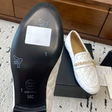 Women's White Calfskin Diamond-Quilted Chain-Detail Loafers |G36646 X01000 0P193