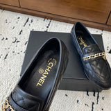 Women's Black Lambskin Loafers/Moccasins (with Gold Metal Chain and Pendant) |G46692 X01000 94305