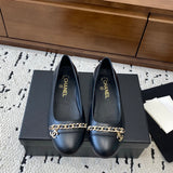 Women's Black Lambskin and Gold-Tone Metal Ballet Flats |G46663 B21588 94305