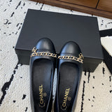 Women's Black Lambskin and Gold-Tone Metal Ballet Flats |G46663 B21588 94305