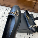 Women's Black Lambskin and Gold-Tone Metal Ballet Flats |G46663 B21588 94305