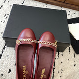 Women's Burgundy Patent Leather Chain-Detail Ballet Flats| G32955 X01000 0G147
