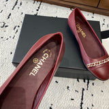 Women's Burgundy Patent Leather Chain-Detail Ballet Flats| G32955 X01000 0G147