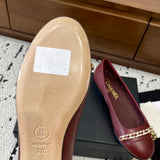 Women's Burgundy Patent Leather Chain-Detail Ballet Flats| G32955 X01000 0G147