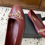 Women's Burgundy Patent Leather Chain-Detail Ballet Flats| G32955 X01000 0G147