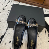 Women's Black Patent Leather Loafers/Pumps with Chain Detail G31149