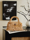 Spring/Summer 2026 Collection Mini Tote Bag in Dark Beige Raffia-Effect Woven Fabric| AS4416 B23791 U5552