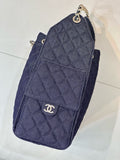 Chain-Strap Tote Bag in Dark Blue Vintage Quilted Denim |AS5311 B24037 U9373