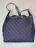 Chain-Strap Tote Bag in Dark Blue Vintage Quilted Denim |AS5311 B24037 U9373