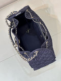 Chain-Strap Tote Bag in Dark Blue Vintage Quilted Denim |AS5311 B24037 U9373