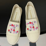 Women's Off-White Canvas Floral Embroidered Double C Canvas Fisherman Shoes |G47099 B23449 U7423