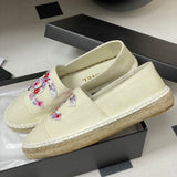 Women's Off-White Canvas Floral Embroidered Double C Canvas Fisherman Shoes |G47099 B23449 U7423