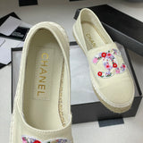 Women's Off-White Canvas Floral Embroidered Double C Canvas Fisherman Shoes |G47099 B23449 U7423
