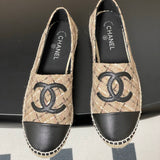 Women's Beige/Black Tweed and Satin Double C Boat Shoes G29762