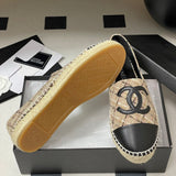 Women's Beige/Black Tweed and Satin Double C Boat Shoes G29762
