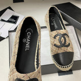Women's Beige/Black Tweed and Satin Double C Boat Shoes G29762