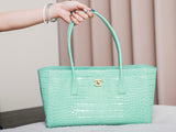 Small Shopping Bag in Mint Green Crocodile-Embossed Calfskin |AS6243 B24144 U8385