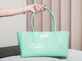 Small Shopping Bag in Mint Green Crocodile-Embossed Calfskin |AS6243 B24144 U8385