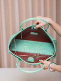 Small Shopping Bag in Mint Green Crocodile-Embossed Calfskin |AS6243 B24144 U8385