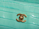 Small Shopping Bag in Mint Green Crocodile-Embossed Calfskin |AS6243 B24144 U8385