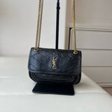 Niki Mini Chain Bag in Black Vintage Waxed Leather |8460870EN071000