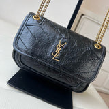 Niki Mini Chain Bag in Black Vintage Waxed Leather |8460870EN071000
