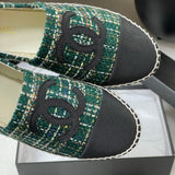 Women's Green Tweed Leather-Tipped Double C Logo Boat Shoes |G29762 Y51360 K0198