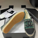 Women's Green Tweed Leather-Tipped Double C Logo Boat Shoes |G29762 Y51360 K0198
