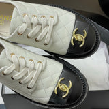 Women's Diamond-Quilted Lace-Up Derby/Oxford Shoes in Black & White Colorblock Sheepskin or Cowhide |G41031