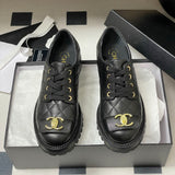 Women's Black Diamond Quilted Chunky-Soled Lace-Up Derby/Loafer |G46973